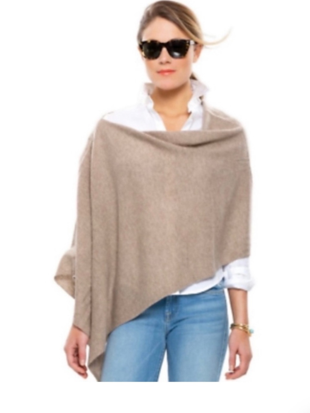 Cashmere Nursing Shawl Heather Oatmeal Poncho OS Nepal